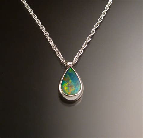 Blue Australian Boulder Opal Necklace Sterling Silver Large Stone