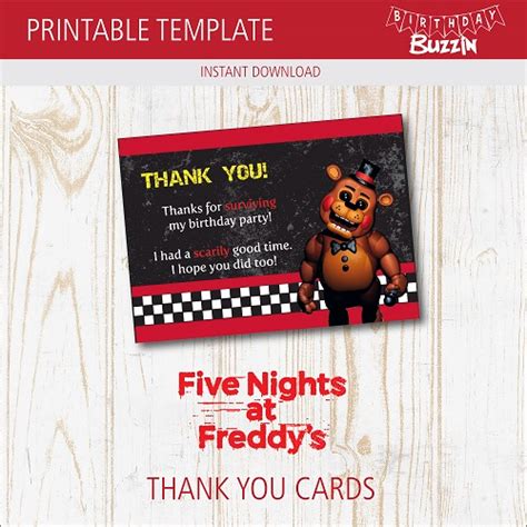 Free Printable Five Nights At Freddys Thank You Cards Birthday