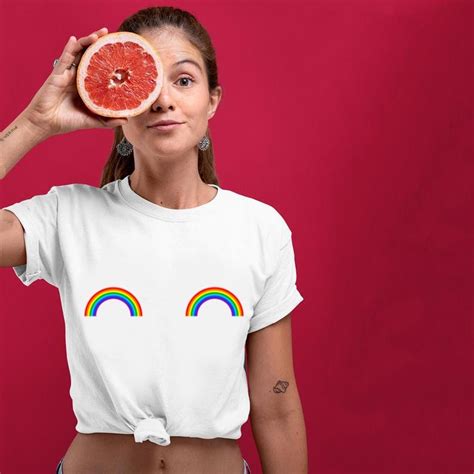Rainbow Boobs Unisex Cotton Tee T Shirt Tshirt Gay Lesbian Etsy