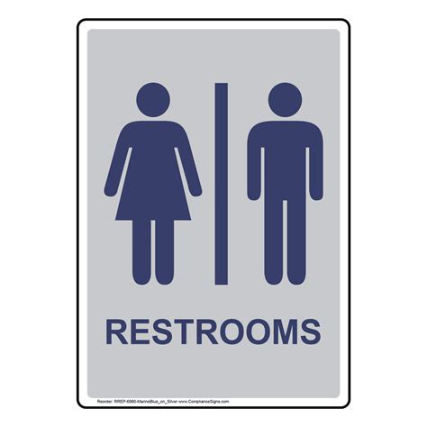 Marine Blue On Silver Restrooms Sign 6 Vertical Sizes Us Made