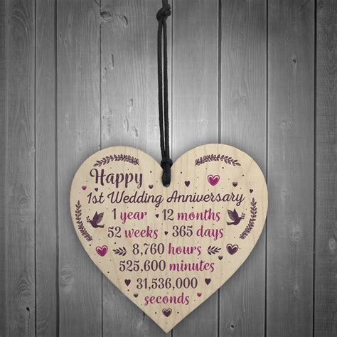 Handmade Wooden Heart Plaque 1st Wedding Anniversary T For Her Him