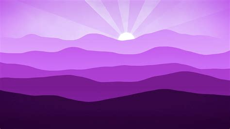 Purple Abstract Minimalist Mountain Landscape At Sunset Panorama