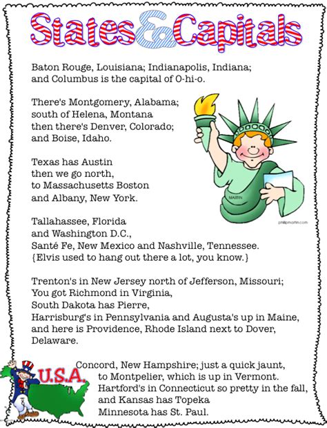 States And Capitals Song Free Printable Living Laughing And Loving