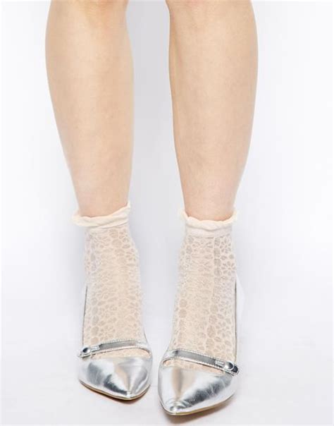 Asos Sheer Floral Front Ankle Socks In Beige Nude Lyst