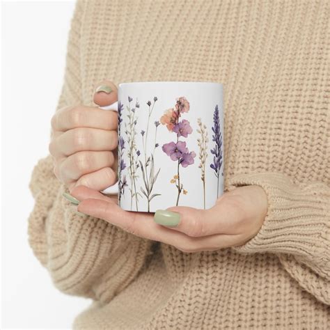 Lavender Mug Lavender Coffee Mug Pressed Flowers Mug Purple Mug