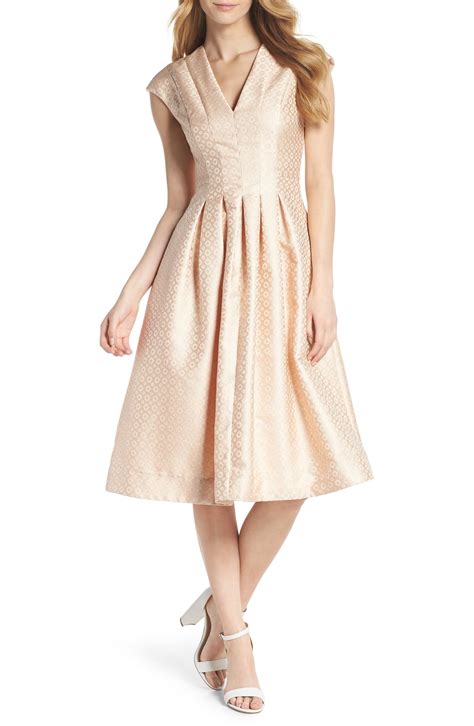 Gal Meets Glam Collection Grace Pleated Jacquard Fit And Flare Dress