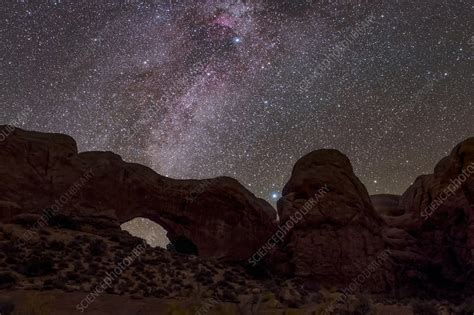 Milky Way Over Arches National Park Utah Usa Stock Image C051