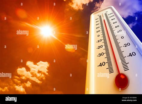 Hitze Thermometer Zeigt Die Temperatur Heiß Im Himmel Ist