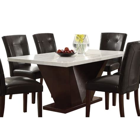 If you want to make a bold presentation during a party, consider pairing a dark marble tabletop with bright colored dinnerware tempered by simple. ACME Forbes Dining Table - 72120 - White Marble & Walnut - Walmart.com - Walmart.com