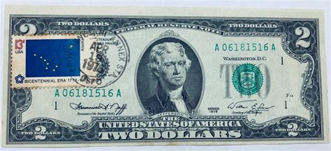 1976 First Day Issue 2 Dollar Bill Value Peoria Postmarked