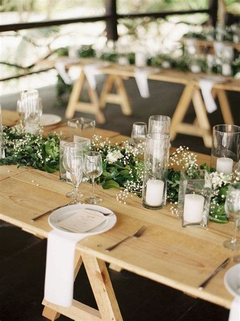 Rustic Babys Breath And Candles Wedding Table Runner Tulum Wedding