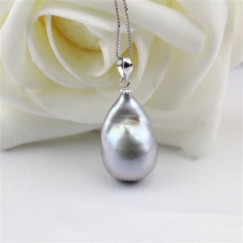 Silver Grey Large Baroque Pearl Pendant Necklacegray Color Etsy