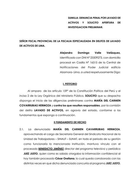 Modelo De Escrito De Denuncia Penal Pdmrea