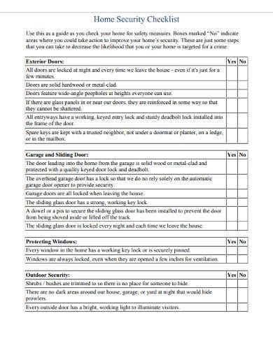 Free 11 Home Security Checklist Templates In Pdf Ms Word