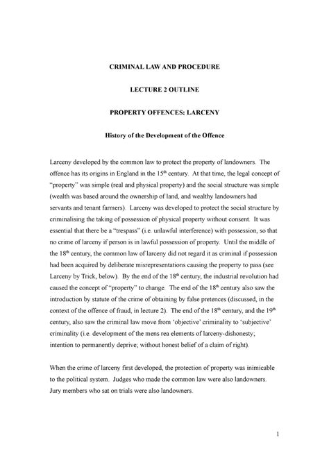Lpab Criminal Law Lecture 2 Larceny Outline Pt 1 Unrevised
