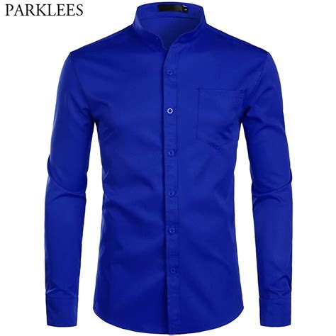 royal blue silk satin shirt men 2022 luxury brand new slim fit mens dress shirts wedding party