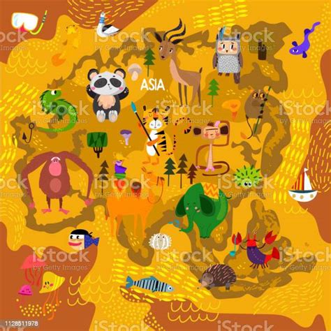 Mapa De Mundial De Dibujos Animados Con Animales Tradicionales Mapa