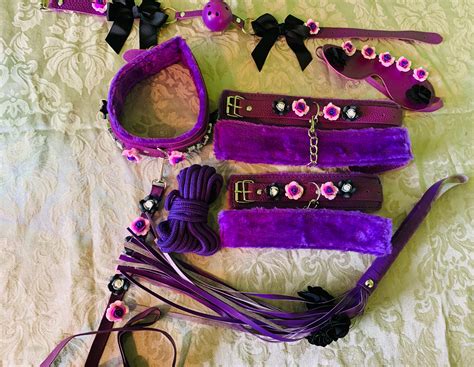 7 Pc Purple Bondage Bdsm Adult Toy Set With Collarleash Etsy