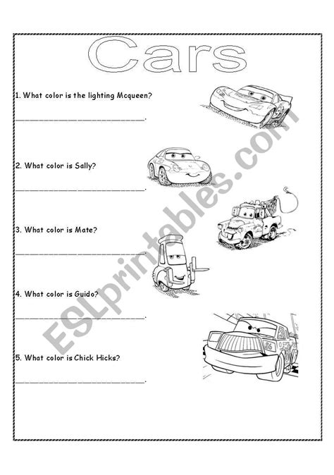 English Worksheets Cars The Movie