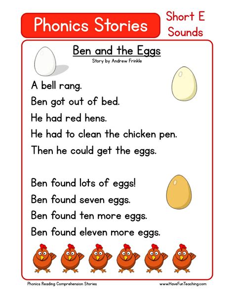 Reading Comprehension Worksheet Ben And The Eggs Reading