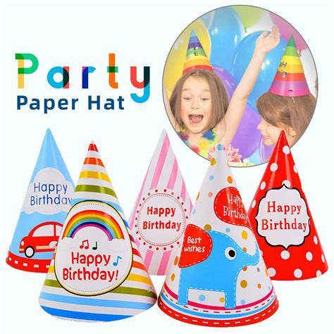 Happy Birthday Party Paper Hat Colorful Designs Rainbow Design