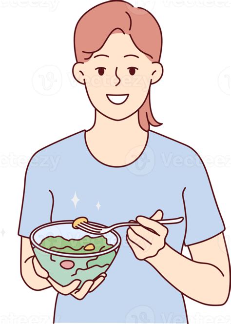 smiling woman eating healthy vegetable salad 21248595 png
