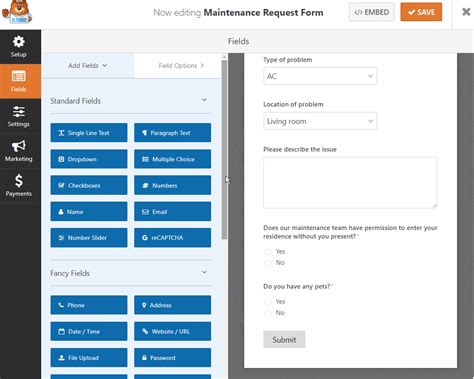Customize your maintenance request form. TEMPLATE How to Create a Maintenance Request Form in ...