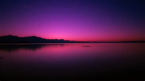 Download Pink Blue Sky Sunset Lake Silhouette Wallpaper 1920x1080