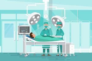 Surgical Operation Flat Vector Illustration Anesthetist And Surgeon