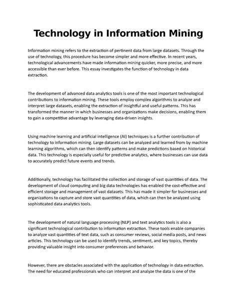 Technology In Information Mining Essay Technology In Information
