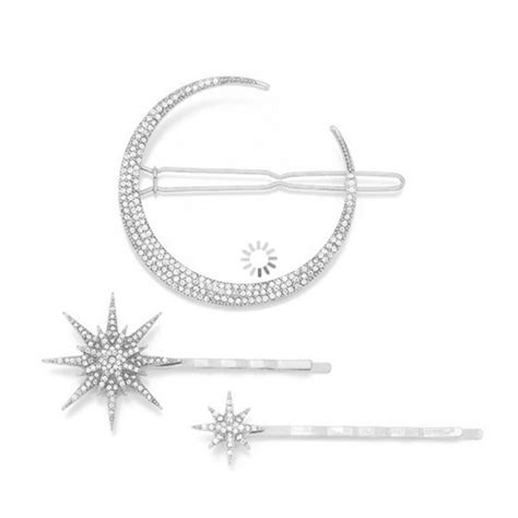 Silver Stars And Moon Hair Pin Set Celestial Hair Pin Set Boho Hair