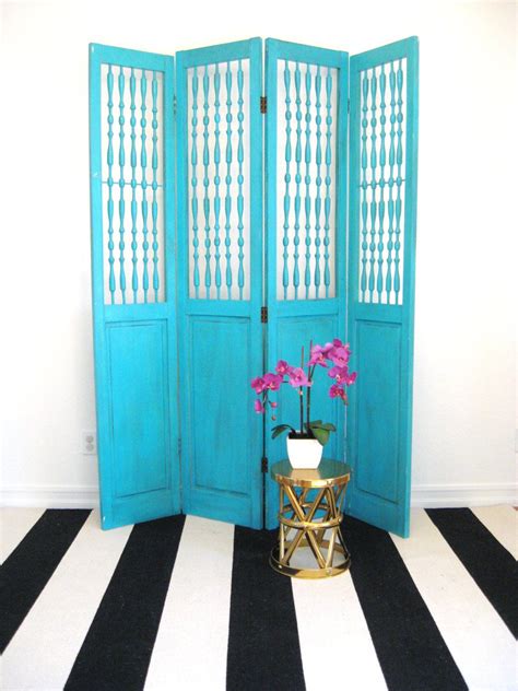 Vintage Turquoise Blue Room Divider Screen From Reclaimed Doors Blue