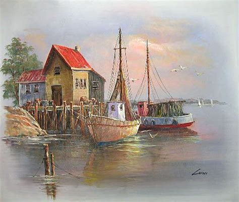 Paintings Of Boats In Harbor Yessy A Art Original Oil Paintings