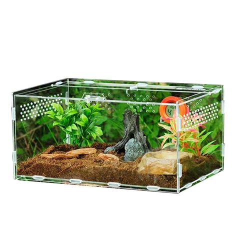 Black Reptile Breeding Box Transparent Plastic Ventilated Feeding Box Reptile Cage Hatching