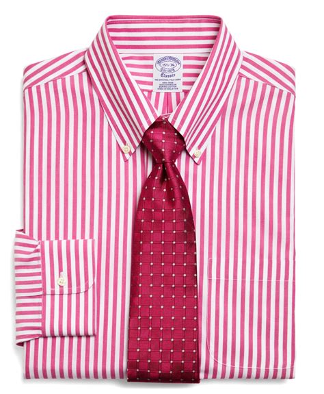 brooks brothers supima cotton noniron extraslim fit wide stripe dress shirt in pink for men lyst