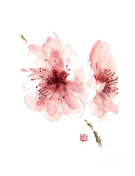 Cherry Blossom Art Print Watercolor Painting Japanese Flowers Large