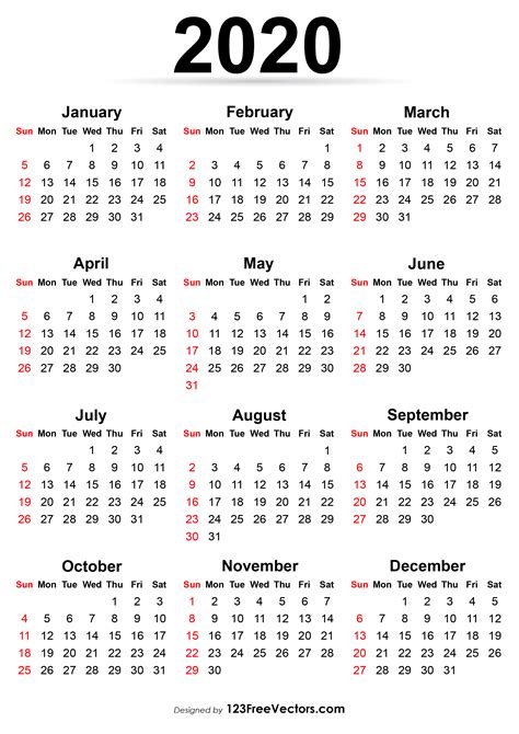 Printable Calendar Template 2020 In 2020 Printable Calendar Design Images