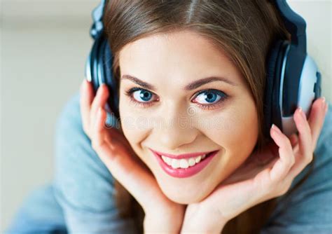 Close Up Portrait Of Young Woman Listening Music W Stock Photo Image