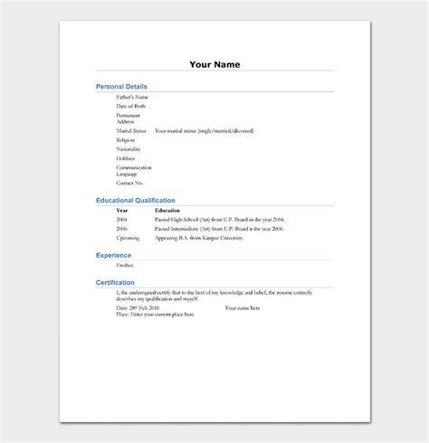 Therefore, drafting a perfect and crisp fresher resume is important to increase your chances of landing a job. Resume Template for Freshers - 18+ Samples in (Word, PDF Foramt)