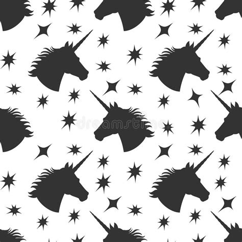 Black Unicorn Silhouette With Stars Seamless Pattern Stock Vector