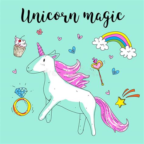 Cute Fantasy Unicorn Vector Illustration With Rainbow Princess