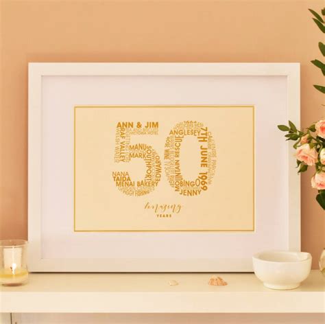 After 10 happy years of marriage together, how do you say 'i love you' with tin gifts? Personalised Golden 50th Wedding Anniversary Print By Mrs L Cards | notonthehighstreet.com