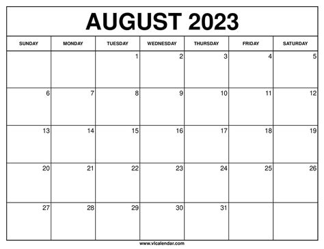 August 2023 Calendar Printable Templates With Holidays