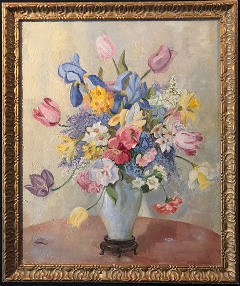 Unknown Vintage French Oil Painting 1930s Still Life Flowers