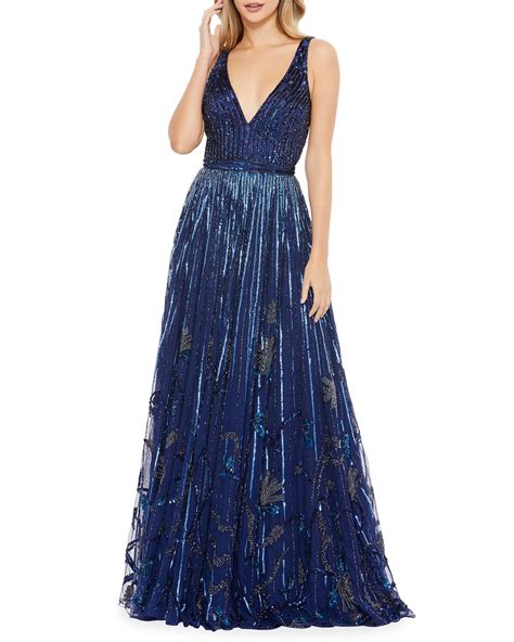 Mac Duggal Sequin Floral Beaded Sleeveless A Line Gown Neiman Marcus