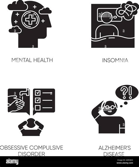 Mental Disorder Glyph Icons Set Insomnia And Sleep Deprivation