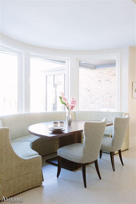 Featuring hidden storage, recessed panels, solid redwood bench top. Beautiful Bay Window Breakfast Nook - Dark Wood Table ...