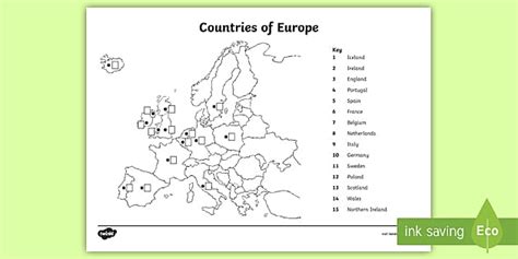 European Countries Map Worksheet Sese Geography Twinkl