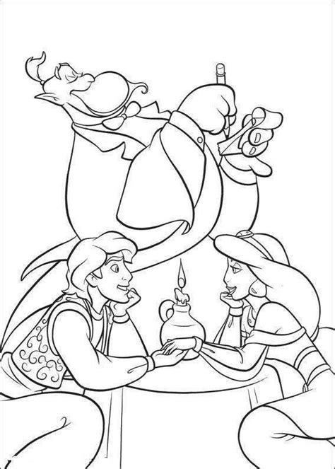 Free printable jasmine coloring pages for kids. Aladdin And Princess Jasmine Romantic Dinner Coloring ...