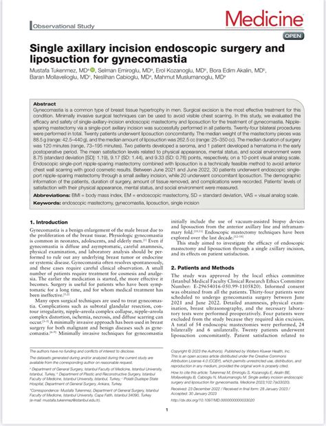 Single Axiillary Incision Endoscopic Surgery And Liposuction For Gynecomastia Profdrmustafa